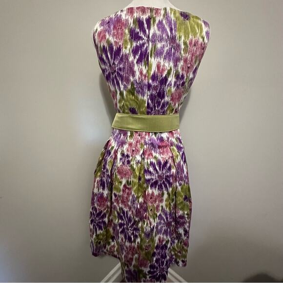 nwt Retro Floral Fit-n-flare Dress size US 0 Cotton Green Bow Belt - Picture 11 of 13